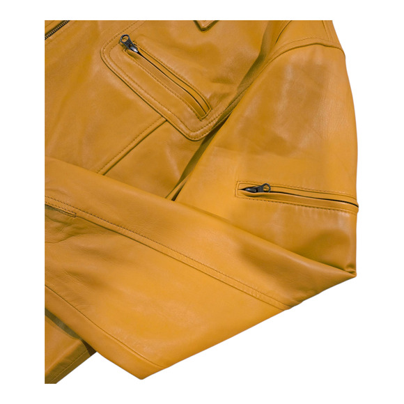 New Without Tags ZAYN Men's Yellow  Biker Jacket Leather  Size 4XL - Picture 4 of 9